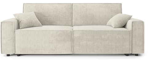BAÏTA Canapé Droit Convertible Mira 3 Places en Velours côtelé Beige