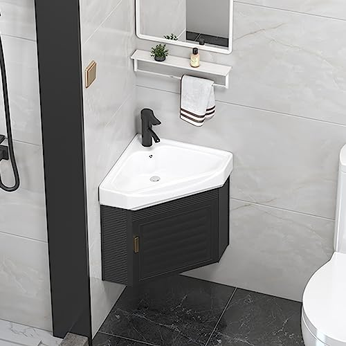 Badezimmer-Waschtischunterschrank, wandmontiertes Badezimmer-Waschbecken aus Keramik, kleines Eckwaschbecken mit Wasserhahn, kombinierter Schrank mit Türen, Waschtische für Moderne Schränke, kleines
