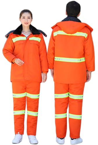 TOVCHEI Combinaison À Manches Longues En Coton Veste De Travail Et Pantalon Suit Zip Up Workwear Doublure En Coton Amovible,Orange,3XL