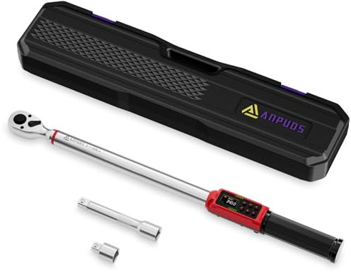 ANPUDS 1/2 Clé Dynamométrique Numérique, 5.1-340Nm, Précision ±1% Clé Dynamométrique Set avec Adaptateur 1/2-3/8, Barre d'extension 125 mm, Clé Dynamométrique Électronique Pour Autos, Motos