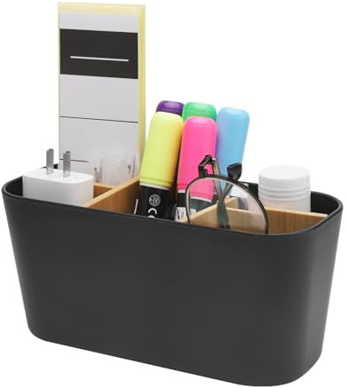 Bambus Trennwände Toothbrush Holder, 5 Fächer Zahnbürstenhalter mit Rutschfester Basis, Multifunktional Elektrische Zahnbürste Halterung, Badezimmer Organizer Geeignet für Büro Wohnzimmer Schwarz