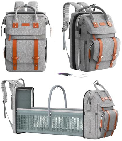 RECALLA Diaper Bag Backpack with Changing Station, Large Diaper Bag, Multifunctional Diaper Bag, Baby Bag, Gray
