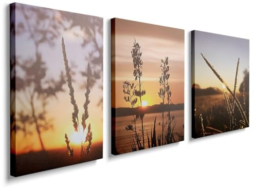 Framed Canvas Print Wall Art Set Lake Landscape Nature Abstract Illustrations Fine Art Decorative Nordic Rustic for Living Room, Bedroom, Office - 16x12x3, YH046