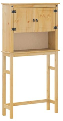 vidaXL Waschmaschinenschrank, Badschrank 1 Ablage 2 Fächer, Waschmaschinenregal mit Metallgriff, Toilettenschrank Toilettenregal, Massivholz Kiefer