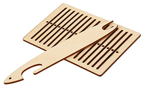 LiebeWH Holz-Handstab-Set, Holz-Webstuhl-Set, Webschiffchen, Strickgabel, Augennadel, Gürtel-Webset, Holz-Webstab für Anfänger Gestrickt