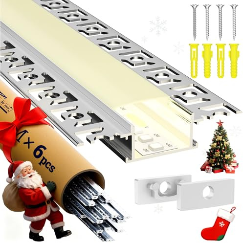 LASLUX 6× LED Trockenbauprofil 1m – Aluminium Einbauprofil für Gipskarton Decke & Wand, Unterputz LED Profil/Trockenbau Schiene mit milchigem Diffusor (LED Drywall Profile -1M, 6)