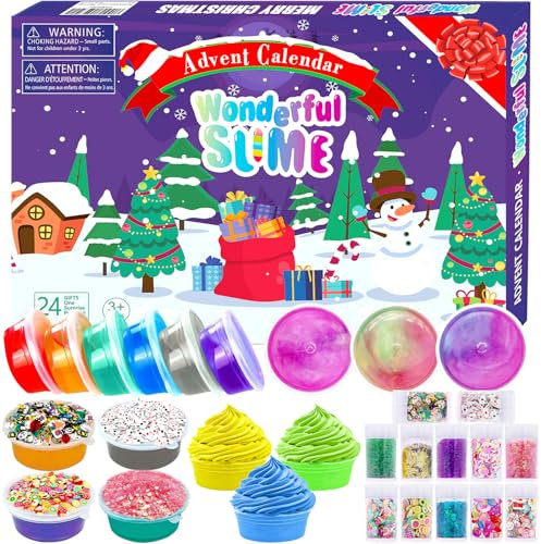 PANSHAN 2024 Fidget Adventskalender – 24 Tage Kristallschleim, Weihnachts-Countdown-Spielzeug, lustiges Urlaubs-Geschenk-Set, Partygeschenke für Kinder ab 3 Jahren, perfekte Weihnachtsüberraschung für