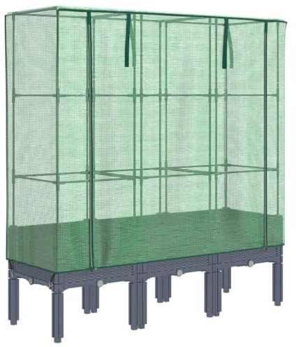 vidaXL Hochbeet mit Gewächshaus-Aufsatz, Pflanzbeet mit Eisenrohr-Rahmen, Gemüsebeet für Garten Terrasse Balkon, Pflanzkasten Frühbeet, Rattan-Optik