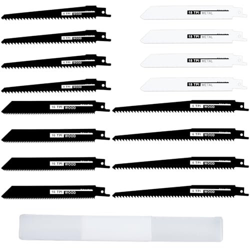 ONEVAN 16 Stücke Säbelsägeblätter, CR-V Säbelsäge Fuchsschwanz Sägeblätter Ersatzsägeblatt Set für Holz, Metall und Kunststoff, mit Aufbewahrungsbox, 4 Typen