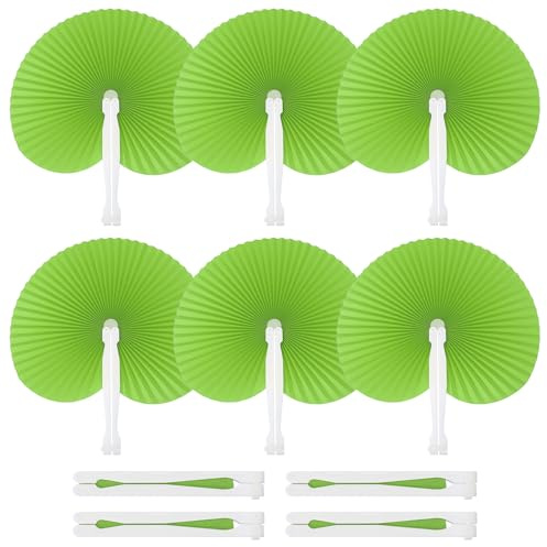 PATIKIL Round Shaped Paper Hand Fans, 20 Pack Bulk Folding Fan Handheld with Plastic Fan Handles for Wedding Party Decoration Birthday Guest Favors DIY Supplies, Green