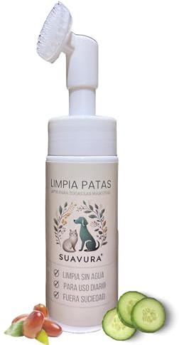 Suavura - Limpia Patas Mascotas - Limpiador para Perro y Gato, Cepillo Suave ecológico Ideal Lavar y desinfectar, champú en seco sin aclarado, cuida Sus Almohadillas, Natural, regalaló!