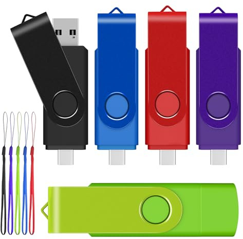 AreTop 4GB USB C Thumb Drive Dual USB 2.0 Flash Drive 4GB USB Drive Swivel Design 2-in-1 Portable Type-C Memory Stick for Android Smartphone, Computers, MacBook, Tablets, PC, 5 Pack