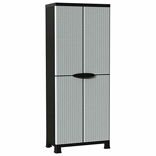 Armario de almacenamiento de plástico, armarios y armarios para exteriores, para oficina en casa, garaje y trastero, con 2 puertas y 4 estantes ajustables, 68 x 39 x 171,5 cm, diseño de ratán