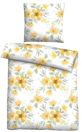 Traumhaft schlafen - Castell - Markenbettwäsche Bettwäsche Baumwoll Seersucker 0020371 BLÜTENZAUBER 1x 135x200 cm + 1x 80x80 cm, gelb