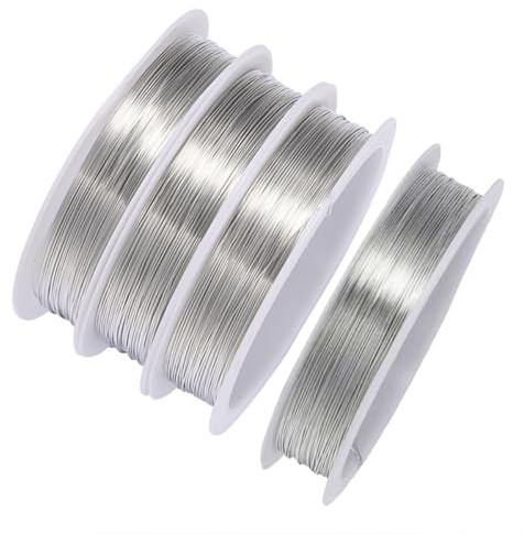 TSUOUKL Filo d'argento per fai da te, 3 rotoli di filo di rame da 0,3 mm, 12 m, rotolo di filo per gioielli, sottile per fiori e creazione di gioielli