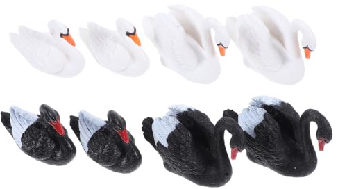BESPORTBLE Schwanenpaar Figuren 8 StüCk Miniatur Schwarz Weiß Deko FüR Tisch Garten Balkon Und DIY Blumentopf ZubehöR Kreative Schwan Ornament Skulpturen FüR Wohnzimmer Und Geschenk