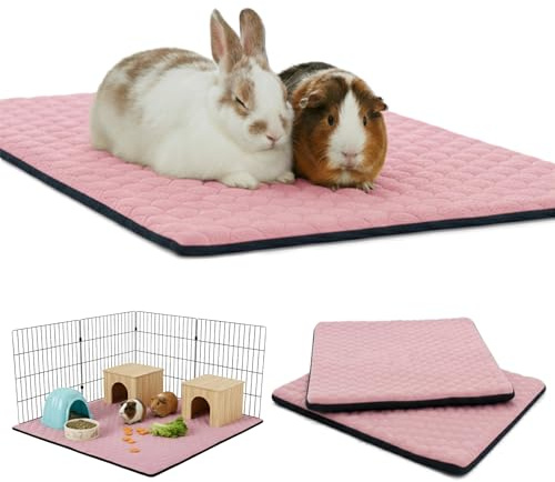 NEO SOLVO Set med 2 fleecemattor för marsvin och kanin - rosa - 2 x 1–35 cm x 70 cm