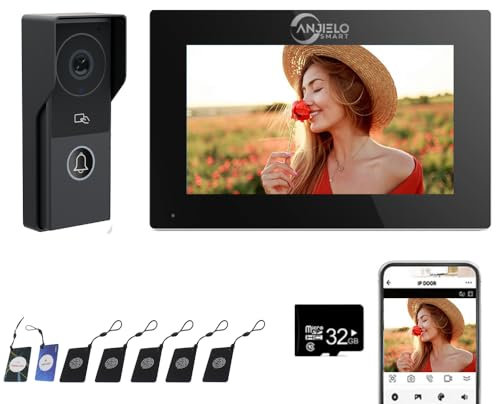 Interphone video sans fil,Visiophone Filaire 4 Fils,Interphone Vidéo WiFi au smartphone,Écran tactile de 7 pouces,Déverrouiller,Audio 2 voies,vision nocturn (1 extérieure + 1 intérieure)