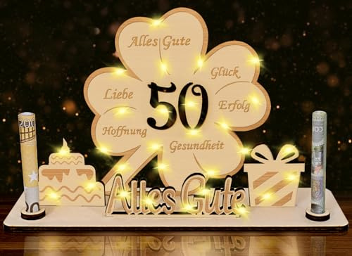 50 Geldgeschenke Geburtstag für frau und mann, LED Kleeblatt Glück, Personalisierbares Tischdeko und Gästebuch