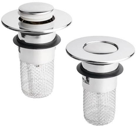 2 Stück Universal-Waschbeckenstöpsel für Waschbecken, Pop-Up-Waschbeckenstöpsel, Edelstahl-Abflussstopfen mit Lochstopfen, Haarfänger mit Sieb für 30 mm - 40 mm große Abflusslöcher für Bad und Küche