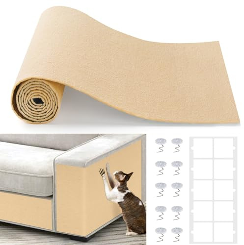 78.7x15.8 Self-Adhesive Cat Scratching Mat,Trimmable & DIY Cat Scratch Furniture Protector, Durable Scratching Pad for Sofa, Walls (Khaki)