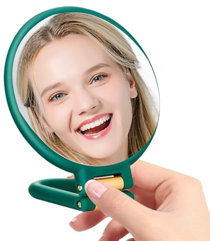 Specchio ingranditore – Specchio ingrandito compatto da viaggio, da viaggio, pieghevole, rotondo, doppio lato, con supporto, zoom 10X per una vista ravvicinata, double face per la bellezza, Ba