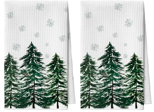 Artoid Mode Schneeflocken Kiefern Weihnachten Bar Küchentücher Geschirrtücher, 42x65 cm Mikrofaser Saugfähig Küchen Reinigung Deko 2er Set