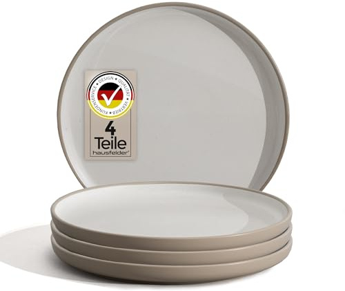Hausfelder Steingut Teller Set 4 Personen – Speiseteller flach 27 cm Beige Sand, Essteller groß Geschirrset Keramik, Spülmaschinenfest & Mikrowellengeeignet (4er Set)