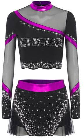 Aislor Ensemble Jupe et Haut Danse Latin Moderne Femmes Ensemble De Costumes Cheerleading Pom Pom Girl Uniforme Tenues Violet S