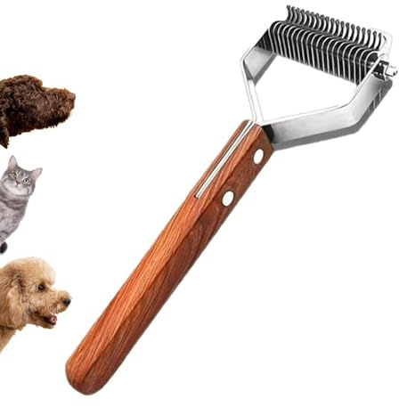 Peine Quita Nudos para Perros y Gatos de Pelo Largo, Peine Desenredante de Bambú Doble Cara con Púas de Acero Inoxidable, Elimina Subpelo y Pelo Muerto sin Tirones