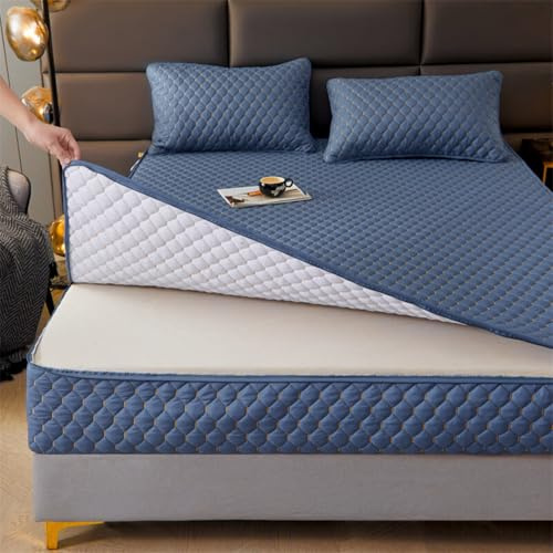 Morbuy Coprimaterasso Singolo Matrimoniale Impermeabile, Coprimaterasso Una Piazza e Mezza Antiacaro con Cerniera Morbida e Traspirante per Materassi Altezza 25cm (120 * 200+25cm,Blu)