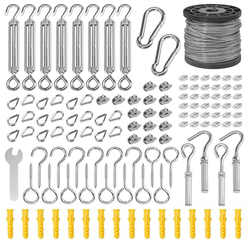 lisetar 60M 2mm Stainless Steel Wire Rope Kit,Garden Wire For Climbing Plants,Turnbuckles,Thimbles,Expansion Hooks,Heavy Duty, Fence Reinforcement, Fruit Tree Training, Outdoor Clothesline, DIY