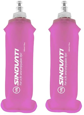 SINOVATI® Flacons pliables en TPU, gourde souple, bouteille d'eau sans BPA, gourde de sport pour sac à dos, vélo, randonnée, jogging, camping et escalade (Rose, 500 ml x 2)