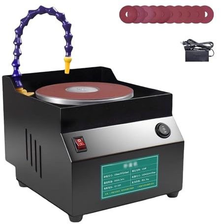 Levigatrice da banco a umido, affilacoltelli a secco e a umido con 10 fogli di carta abrasiva, 7 velocità regolabili, rotazione bidirezionale, disco da 150 mm, lucidatrice da banco