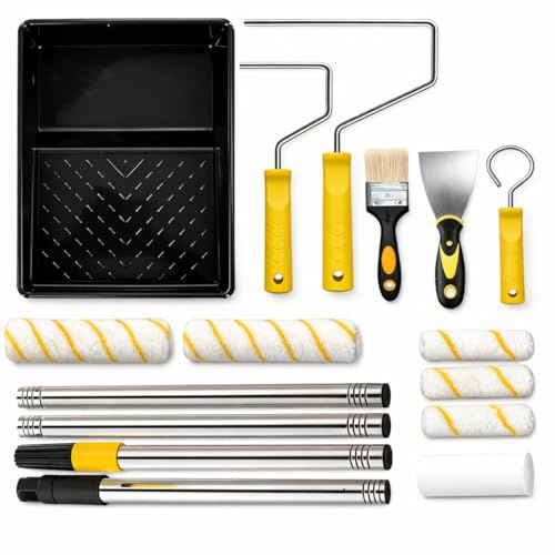 Postuvix Paint Roller Set - 5-Piece Professional Paint Roller Kit with Telescopic Pole - Anti-Drip Painting Tools for Ceiling, Kitchen & Bathroom Walls - Washable Microfiber Sleeves