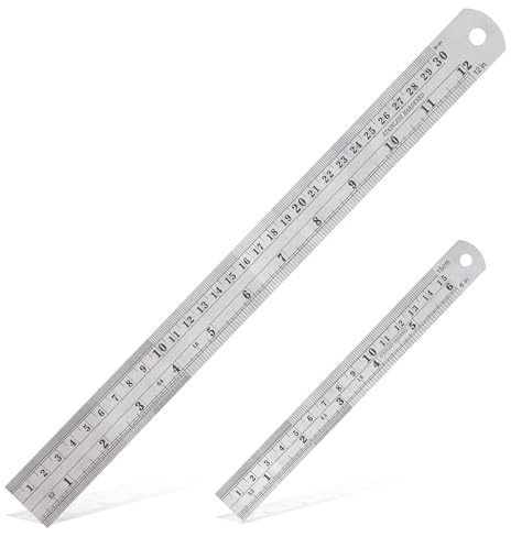 2 Stück Metall Lineal 30cm 15cm Stahllineal Metalllineal Metall Lineale Messwerkzeug Metal Ruler für Lehre Büro Zeichnen Engineering