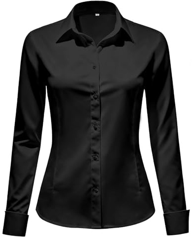 Okdance Womens Long Sleeve Blouse Stretch Fitted Formal Button Down Shirt Wrinkle Business Casual Work Office Ladies Blouses (UK, Alpha, S, Regular, Regular, White)
