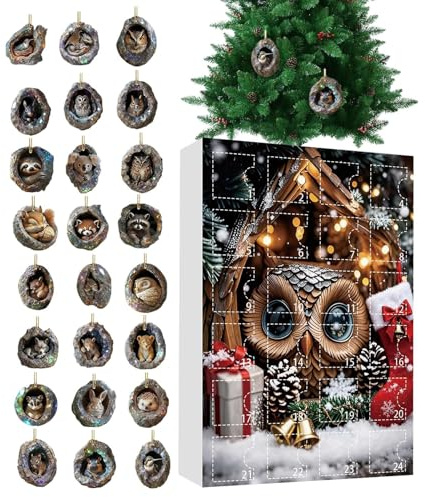 Misaakoeq Calendrier de l'Avent Animalier 2025-24 Jours Acrylique 2D Arbre À Trous Calendrier De L Avent Décoration - Charme Pour Rétroviseur Animal - pour Fête Porte d'Entrée Rétroviseur Balcon