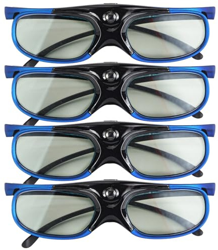 Sacolin 4 paires de lunettes 3D rechargeables, compatibles avec les projecteurs Dlp-Link, Xgimi, Jmgo, taux de rafraîchissement de 144 Hz, large vue, monture bleue