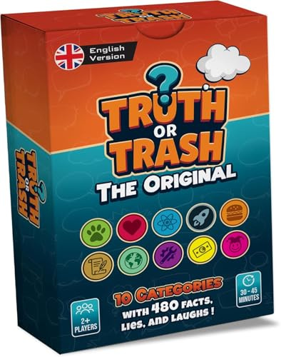 Truth or Trash – The Original Party Card Game for Adults, Teens & Families | Hilarious Quiz & Trivia Game with 480 Facts and Lies | Fun Board Game Alternative for 2+ Players, Travel & Game Night