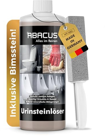 SONDERANGEBOT: ABACUS® Urinsteinlöser 1000ml | extrem starker Urinsteinentferner | inkl. Bimsstein | WC Spezialreiniger | Urinal-Reiniger | Kalklöser | Kalkentferner | Urinlöser (2450.b)