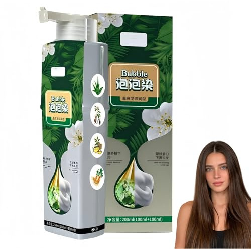 Foam Hair Dye,Bubble Mousse Shampoo,Long-lasting Plant-Based Foam Hair Dye Shampoo,Hair Colour Shampoo,Natural Hair Mousse Healthy Plant Hairs Color,for Home Salon Daily Bathroom Travel,200ml,Brown