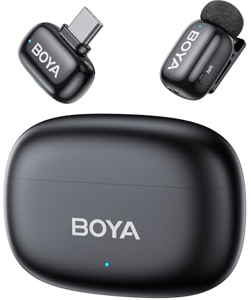 BOYA MINI 2 Mikrofon Handy (1 Sender + 1 USB-C Empfänger + Ladeschale), 5 g Ultraleicht, 48 kHz 24 Bit, Ansteckmikrofon, Kabelloses Lavalier-Mikrofon für iPhone, Android, Vlog, Rauschunterdrückung