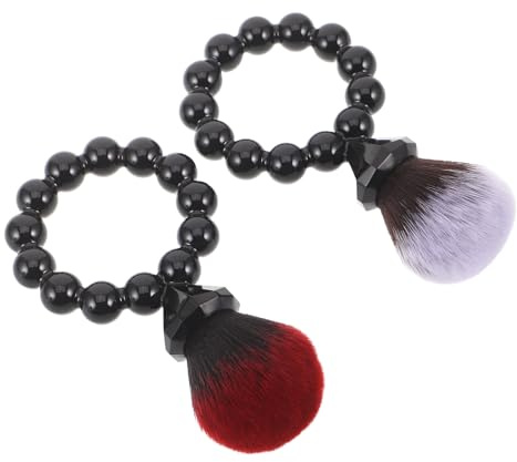 Brocha de Maquillaje de Belleza Portátil, 2 Piezas Negro | Fibra Sintética Delicada, Mango en Anillo y Forma Diamante, Uso en Casa y Neceser
