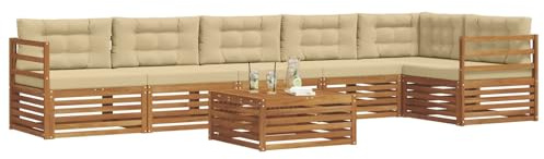 vidaXL Outdoor-Sofagarnitur mit Kissen 7 pcs Natur und Beige, Gartenbank, modernes Ecksofa, strapazierfähige Sitzmöbel, Lounge für Terrasse, stylischer Komfort