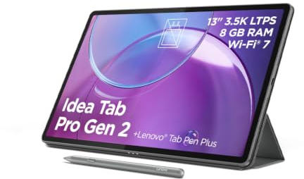 Lenovo Idea Tab Pro Gen 2 – 13 3.5K Tablet (Snapdragon 8s Gen 4, 8GB LPDDR5X, 256GB UFS 4.0, 144Hz, Wi‑Fi 7, Bluetooth 6.0, Android 16 or later) Luna Grey – Includes Tab Pen Plus and Folio Case