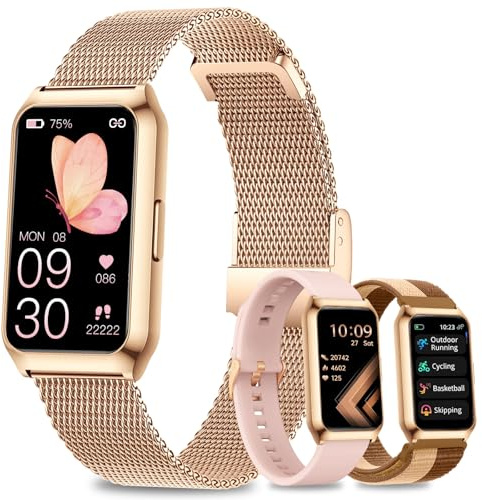 Fitoncloud Orologio Smartwatch Donna, 1.47”HD Smart Watch con Cassa in Alluminio, Sonno SpO2 Cardiofrequenzimetro Contapassi, Batteria Fino a 7 Diorni, Impermeabil IP68 Smart Watch per Android iOS