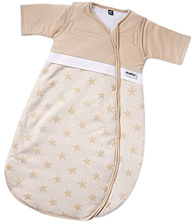 Gesslein Baby Schlafsack Bubou, Ganzjahres-Schlafsack mit Temperaturregulierung (optimale Passform, langer Reißverschluss, 70), beige Sterne