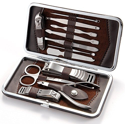 Men Manicure Grooming Set Kit Nail Clipper Leather Case Hot 13 Piece Gift Set UK
