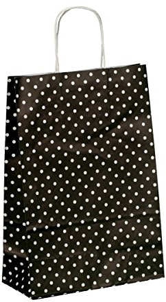 250 Kordel Papiertragetaschen Papiertüten Einkaufstüten aus Papier Geschenktüten mit Papierkordel Henkel schwarz mit weißen Punkten Pünktchen Polka Dots 22+11x31cm - Inkl. Verpackungslizenz in D